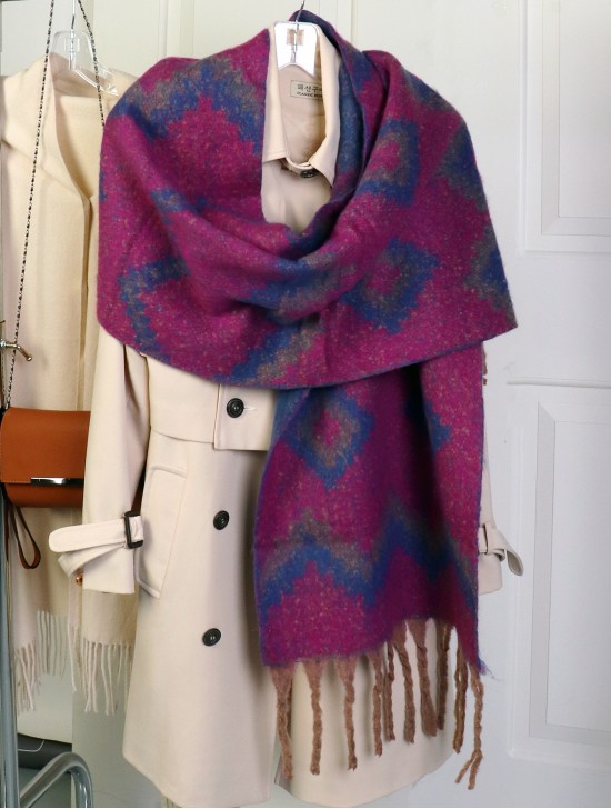 Reversible Tribal Patterned Blanket Scarf W/ Twisted Tassels